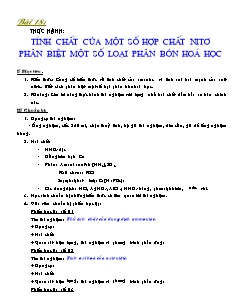 Giáo án Hóa học Lớp 11 - Bài 18: Thực hành tính chất của một số hợp chất Nitơ phân biệt một số loại phân bón hoá học