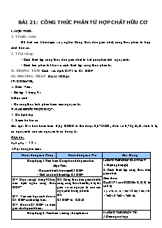 Giáo án Hóa học Lớp 11 - Bài 21: Công thức phân tử hợp chất hữu cơ