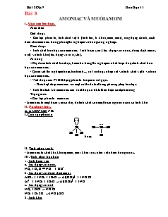 Giáo án Hóa học Lớp 11 - Bài 8: Amoniac và muối Amoni