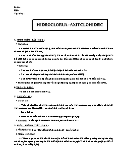 Giáo án Hóa học Lớp 11 - Bài: Hidroclorua. Axitclohidric