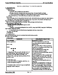 Giáo án Hóa học Lớp 11 nâng cao - Bài 11: Amoniac và muối Amoni - Lưu Ngọc Hân