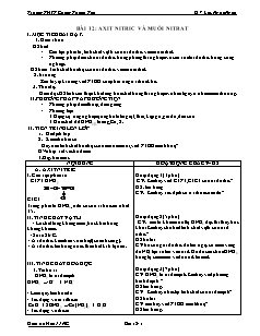 Giáo án Hóa học Lớp 11 nâng cao - Bài 12: Axit Nitric và muối Nitrat - Lưu Ngọc Hân