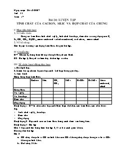 Giáo án Hóa học Lớp 11 nâng cao - Bài 24: Luyện tập tính chất của Cacbon, Silic và hợp chất của chúng