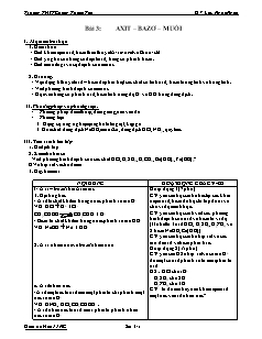 Giáo án Hóa học Lớp 11 nâng cao - Bài 3: Axit. Bazơ. Muối - Lưu Ngọc Hân