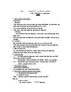 Giáo án Hóa học Lớp 11 nâng cao - Bài: Amoniac và muối Amoni