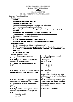 Giáo án Hóa học Lớp 11 - Tiết 12: Amoniac và muối Amoni - Trường THPT Krông Bông