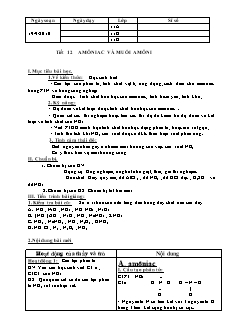 Giáo án Hóa học Lớp 11 - Tiết 12: Amoniac và muối Amoni