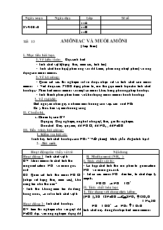Giáo án Hóa học Lớp 11 - Tiết 13: Amoniac và muối Amoni (Tiếp theo)
