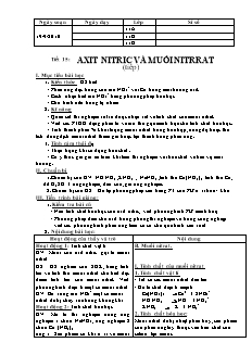 Giáo án Hóa học Lớp 11 - Tiết 15: Axit Nitric và muối Nitrrat (Tiếp theo)