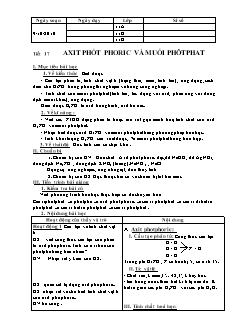 Giáo án Hóa học Lớp 11 - Tiết 17: Axit Phốt Phoric và muối Phôtphat