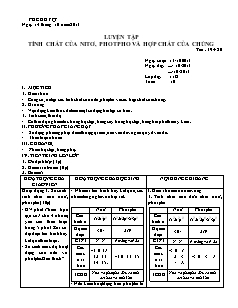 Giáo án Hóa học Lớp 11 - Tiết 19+20: Luyện tập tính chất của Nitơ, Photpho và hợp chất của chúng