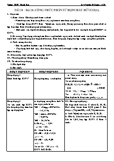 Giáo án Hóa học Lớp 11 - Tiết 31, Bài 21: Công thức phân tử hợp chất hữu cơ (Tiếp theo) - Nguyễn Hải Long