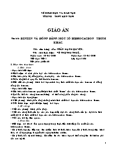 Giáo án Hóa học Lớp 11 - Tiết 50: Benzen và đồng đẳng. Một số Hiđrocacbon thơm khác - Võ Thị Thu Thủy