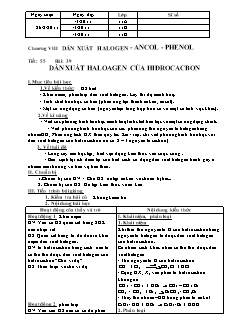 Giáo án Hóa học Lớp 11 - Tiết 55, Bài 39: Dẫn xuất Haloagen của Hiđrocacbon