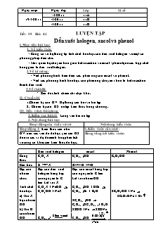 Giáo án Hóa học Lớp 11 - Tiết 59, Bài 42: Luyện tập dẫn xuất Halogen, Ancol và Phenol