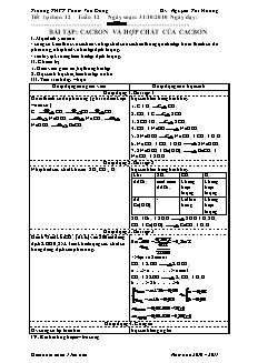 Giáo án Hóa học Lớp 11 tự chọn - Tiết 12: Bài tập Cacbon và hợp chất của Cacbon - Nguyễn Thị Hương