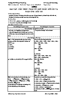 Giáo án Hóa học Lớp 11 tự chọn - Tiết 16: Bài tập cấu trúc phân tử hợp chất hữu cơ và phản ứng hữu cơ - Nguyễn Thị Hương
