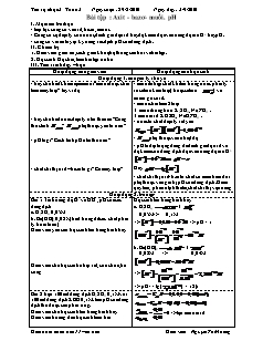 Giáo án Hóa học Lớp 11 tự chọn - Tiết 3: Bài tập Axit, Bazơ, muối, pH - Nguyễn Thị Hương