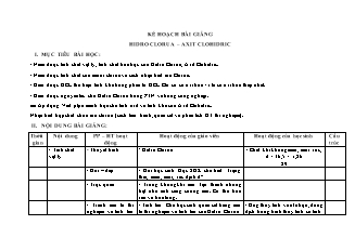 Kế hoạch dạy học Hóa học Lớp 11 - Hidro Clorua. Axit Clohidric