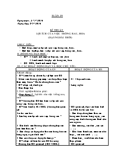 Giáo án Kĩ thuật Lớp 4 - Tuần 19, Bài: Lợi ích của việc trồng rau, hoa (dạy ngoài trời) - Năm học 2015-2016