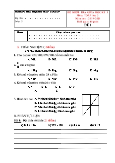 5 Đề kiểm tra giữa học kỳ 1 môn Toán Lớp 3 - Năm học 2019-2020 - Trường Tiểu học Thị trấn Sóc Sơn