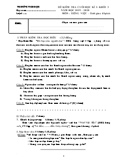Đề bài kiểm tra cuối học kì 1 Khối 3 - Năm học 2019-2020 môn Tiếng Việt (Có đáp án)
