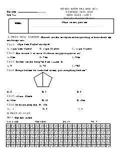Đề bài kiểm tra học kì I năm học 2019-2020 môn Toán Lớp 3