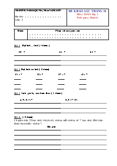 Đề khảo sát tháng 11 môn Tiếng Việt + Toán Lớp 3 - Đề số 1 - Trường Tiểu học Thị trấn Sóc Sơn