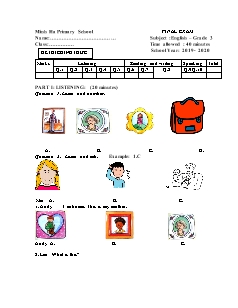 Đề thi học kỳ 2 môn Tiếng Anh Lớp 3 - Năm học 2019-2020 - Nguyễn Thị Lam Phương (Có đáp án)