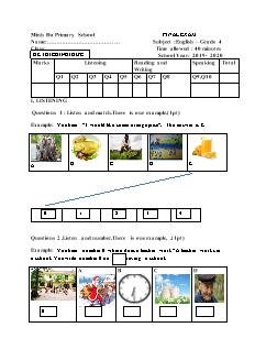 Đề thi học kỳ 2 môn Tiếng Anh Lớp 4 - Năm học 2019-2020 - Nguyễn Thị Lam Phương (Có đáp án)