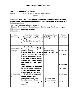 Giáo án Tiếng Anh Lớp 4 - Từ Unit 1 đến Unit 5 - Năm học 2019-2020 - Lương Thị Vũ Linh