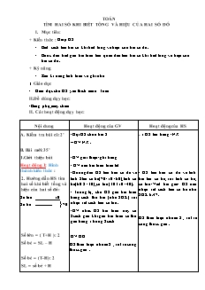 Giáo án Toán Lớp 4 - Bài: Tìm hai số khi biết tổng và hiệu của hai số đó
