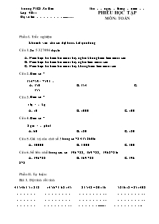 Phiếu học tập môn Toán + Tiếng Việt Lớp 4 - Trường PTCS Xã Đàn