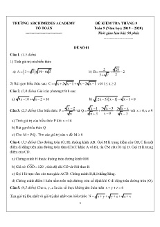 2 Đề kiểm tra tháng 9 môn Toán Lớp 9 - Năm học 2019-2020 - Trường Archimedes Academy