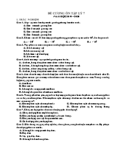 Đề cương ôn tập học kì I môn Vật lý Lớp 7 - Năm học 2019-2020 - Trường THCS Phước Nguyên