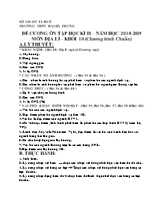 Đề cương ôn tập học kì II môn Địa lí Lớp 10 (Chương trình chuẩn) - Năm học 2018-2019 - Trường THPT Hai Bà Trưng