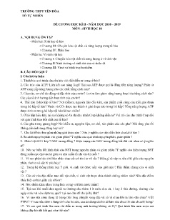 Đề cương ôn tập học kì II môn Sinh học Lớp 10 - Năm học 2018-2019 - Trường THPT Yên Hòa