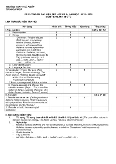Đề cương ôn tập học kì II môn Tiếng Anh Lớp 11 (CTC) - Năm học 2018-2019 - Trường THPT Thái Phiên
