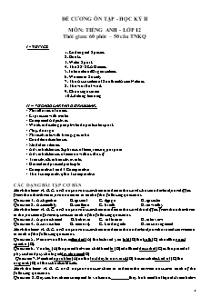 Đề cương ôn tập học kì II môn Tiếng Anh Lớp 12 - Năm học 2018-2019 - Trường THPT Chu Văn An