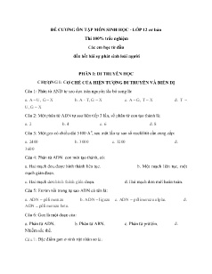 Đề cương ôn tập kiểm tra học kì I môn Sinh học Lớp 12 (Cơ bản) - Năm học 2019-2020 - Trường THPT Đức Trọng
