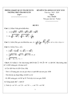 Đề khảo sát chất lượng đầu năm môn Toán Lớp 9 - Đề số 1 - Năm học 2019-2020 - Trường THCS Thanh Xuân (Có đáp án)