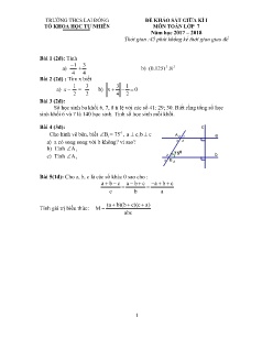 Đề khảo sát chất lượng giữa học kì I môn Toán Lớp 7 - Năm học 2017-2018 - Trường THCS Lai Đồng (Có đáp án)