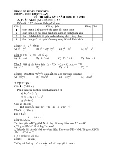 Đề khảo sát chất lượng giữa học kì I môn Toán Lớp 8 - Năm học 2017-2018 - Trường THCS Trực Thuận (Có đáp án)