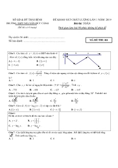 Đề khảo sát chất lượng lần 1 môn Toán Lớp 12 - Mã đề: 001 - Năm học 2019-2020 - Trường THPT Nguyễn Đức Cảnh (Có đáp án)