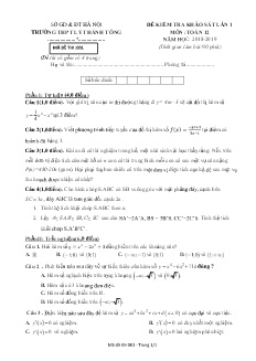 Đề khảo sát chất lượng lần 1 môn Toán Lớp 12 - Mã đề: 001 - Năm học 2018-2019 - Trường THPT Lý Thánh Tông (Có đáp án)