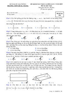 Đề khảo sát chất lượng lần 1 môn Toán Lớp 12 - Mã đề: 100 - Năm học 2018-2019 - Trường THPT Hùng Thắng (Có đáp án)