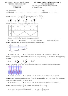 Đề khảo sát chất lượng lần 1 môn Toán Lớp 12 - Mã đề: 132 - Năm học 2018-2019 - Trường THPT Cộng Hiền (Có đáp án)