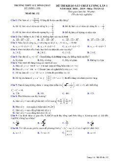 Đề khảo sát chất lượng lần 1 môn Toán Lớp 12 - Mã đề: 132 - Năm học 2018-2019 - Trường THPT Lưu Đình Chất (Có đáp án)