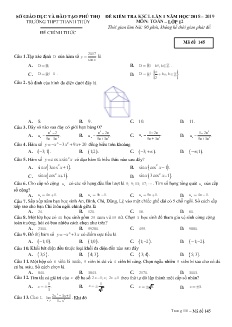 Đề khảo sát chất lượng lần 1 môn Toán Lớp 12 - Mã đề: 145 - Năm học 2018-2019 - Trường THPT Thanh Thủy (Có đáp án)