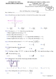 Đề khảo sát chất lượng lần 1 môn Toán Lớp 12 - Mã đề: 269 - Năm học 2019-2020 - Trường THPT Lý Nhân Tông (Có đáp án)